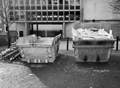 Commercial skip container on a business site in Maida Vale